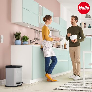 Сміттєвий відро Hailo Öko uno Plus M на 17 л з педаллю та Soft Close, сталевий, для кухні (червоний)