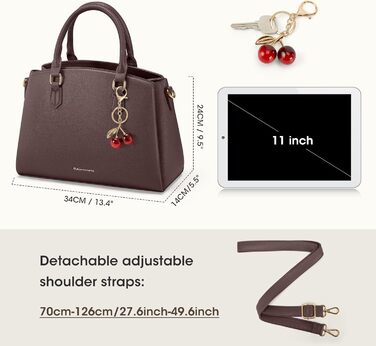 Сумка жіноча RAINSMORE середнього розміру з PU шкіри, для планшета 11 дюймів, з плечовим ременем, для роботи та міста (кава)