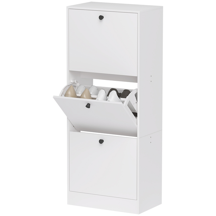 HOMCOM Shoe Cabinet with 3 Flaps, Shoe Storage Bench, Shoe Rack with Adjustable Partition, Narrow Shoe Chest for 12 Pairs of Shoes, 47 x 28 x 115 cm, White | Aosom