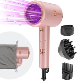 Фен для волосся іонний Haartrockner 2400W з дифузором та насадками, складаний дорожній фен з контролем температури, рожевий