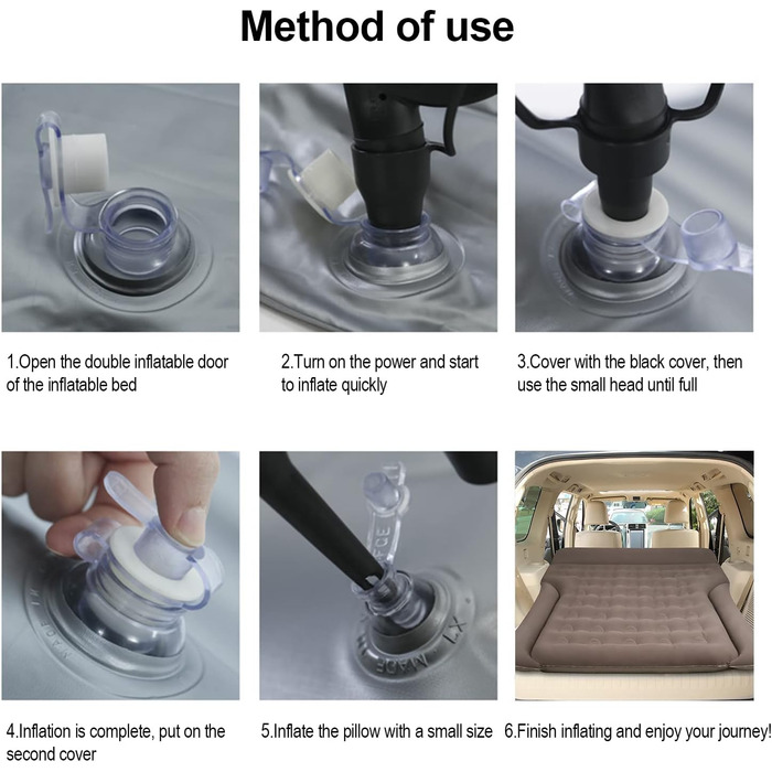 Надувний матрац для авто Vinteky з електричним насосом, 180x145 см, сірий (для кемпінгу, подорожей)