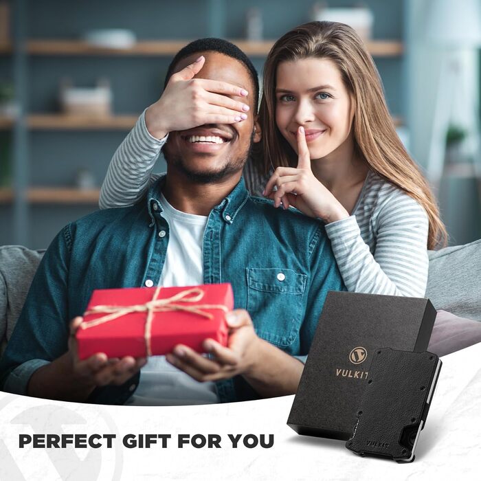 Кредитне портмоне VULKIT з кліпсою для грошей, тонке металеве (алюмінієве) портмоне з тримачем для Airtag, RFID-захист, чоловіче портмоне (Lite-litchi Чорний)