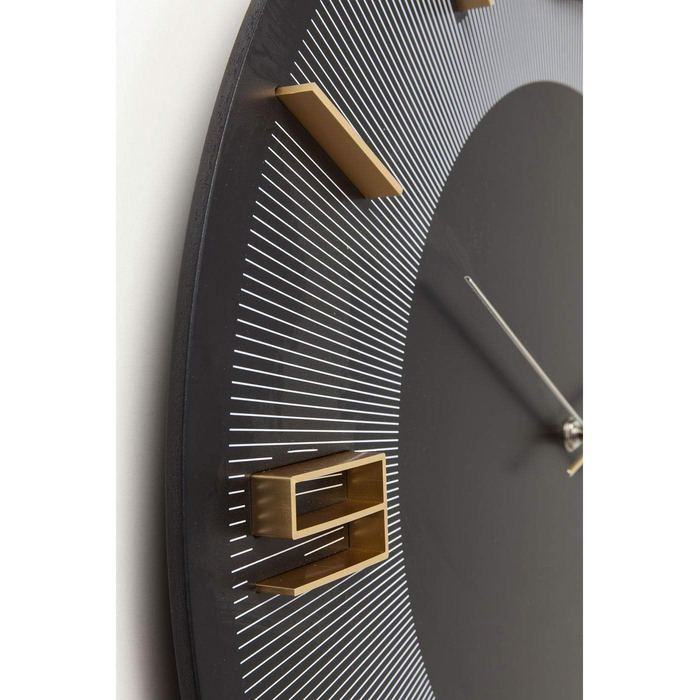 Kare Design Wall Clock Leonardo, Black/Gold, 49cm Diameter, Modern, Aluminum, Round, Clock for Living Room, Bedroom, Office, Battery not included