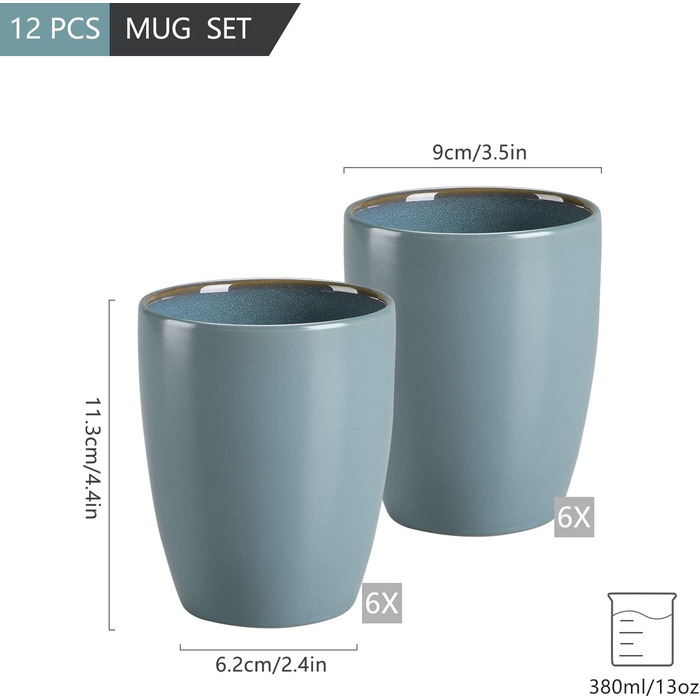 Handle-less cups, Vancasso BUBBLE 12-piece stoneware cup set, coffee cups 380ml