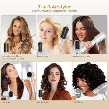 OKWRAP Hair Styler Set 7 в 1: Airstyler, фен, плойка, щітка, іонізатор, 110000 об/хв, білий, для створення зачісок