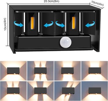 LED-водостійка настінна лампа Kingwen 4 шт. 20W, 3000K, IP65, чорний колір