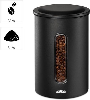 Xavax | Контейнер для кави з нержавіючої сталі (великий об'єм, понад 1 кг кави, підходить для будь-яких продуктів харчування) Матовий чорний