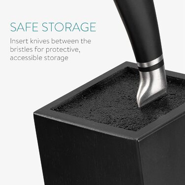Navaris Acacia Wood Knife Block with Bristle Insert - Unfitted Knife Block made of Wood - Universal for Kitchen Knives, Chef's Knives, Cooking Utensils - Black