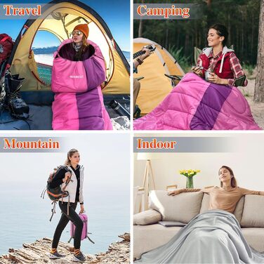 Спальний мішок Outdoor для дорослих, зимовий, 3-4 сезони, водонепроникний, комфортна температура 0°C, рожевий, 220x85 см, з компресійним мішком