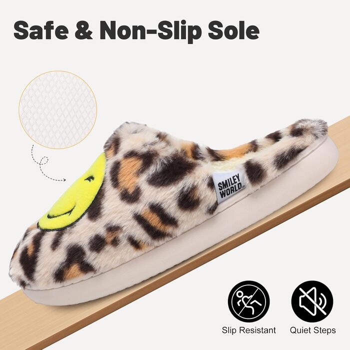 Сліпони Smileyworld® для дому: жіночі та чоловічі, з піною Memory Foam, теплі, плюшеві, зимові, рожеві, білі (Leopard, 42/43 EU)