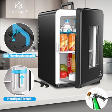 KESSER® Міні холодильник/термобокс 15L: охолодження та підігрів, портативний, 220-240V/12V, для авто, офісу, кемпінгу, чорний