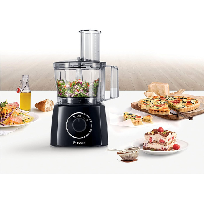 Кухонний комбайн Bosch MultiTalent 3 MCM3201B, 800 Вт, 30 функцій, 2.3 л, міксер 1 л, універсальний ніж, насадки для нарізки і натирання, збивальна насадка, чорний