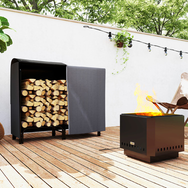 Стійка для дров Outsunny 120x36x99 см - зручне дров'яне сховище з міцною сумкою з тканини 600D Oxford та водонепроникним покриттям для саду чи тераси. Металева конструкція, колір - чорний.