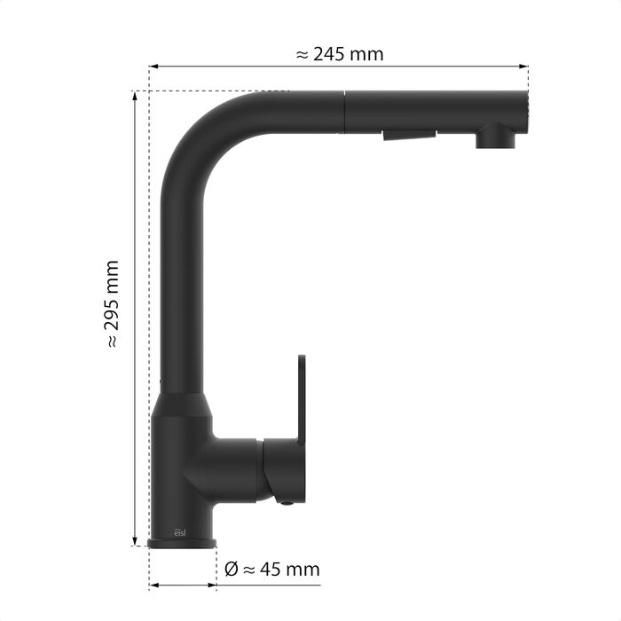 Кран кухонний гнучкий EISL Flexo з нержавіючої сталі/чорний, 360° обертання, високий вилив, шланг Soft-Touch, 2 функції, NI186FLNIB