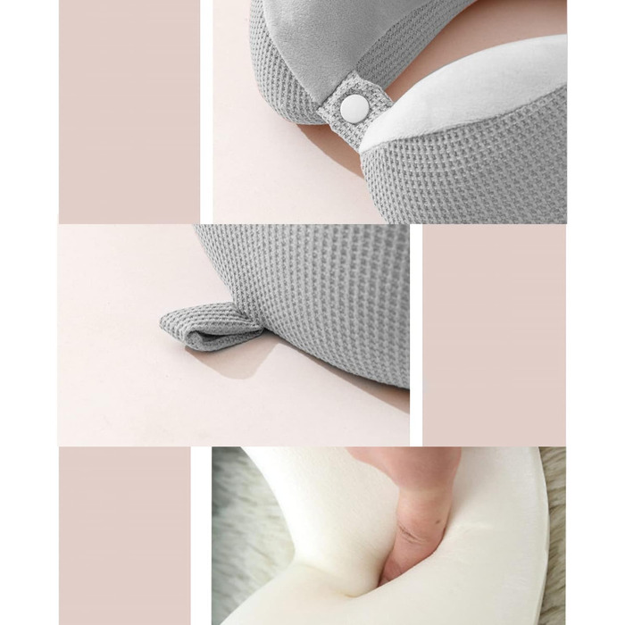 Подушка для шиї у подорожах, Memory Foam, сіра. Зручна та портативна подушка для сну в дорозі, кемпінгу та подорожей. Швидка упаковка.
