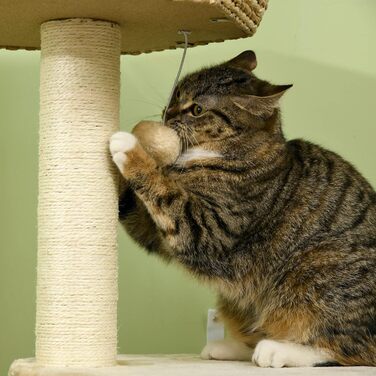 Драбина для котів PawHut з сизалю, 2 будиночки, подушки, 2 іграшки-кулі, короткий дизайн, кремовий колір