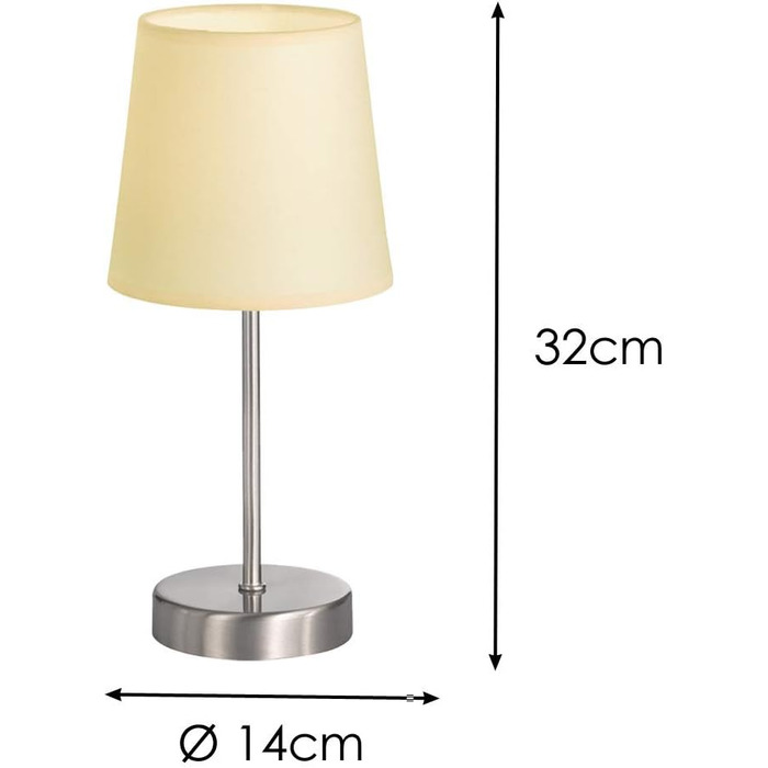 Настільна лампа WOFI Cesena, 1-лампова, чорна, тканинний абажур (бежевий), 14 x 14 x 32 см