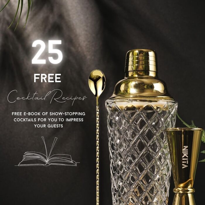 Набір шейкерів для коктейлів Gold - 5 шт., 450 мл, з ситом, мірний стаканчик та ложка для змішування, подарункова коробка