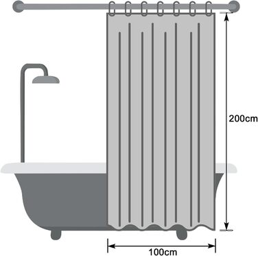 Штора для душу EurCross 180x200 см, водонепроникна текстильна, зелена, з кільцями (1 шт.)