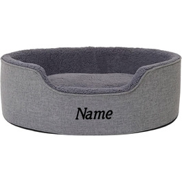 Lionto Dog Bed with Reversible Cushion and Washable Cover, Stable Dog Basket with Anti-Slip Studs, 92x72 cm, Cozy Pet Bed for Dogs and Cats with Plush, (Grey, L 83 x W 63 x H 27 cm (with name tag))