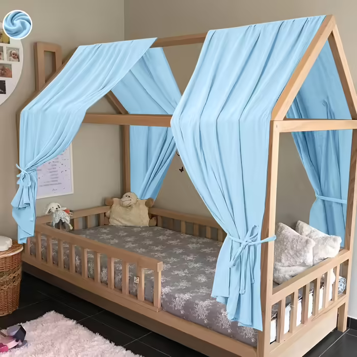 HOTUT Canopy Bed, 2 Pack Muslin Bed Canopy, Soft and Breathable Baldaquin Nursery Decor, Baby Bed Canopy Decor Set for Girls & Boys - 62 x 270cm Sky Blue