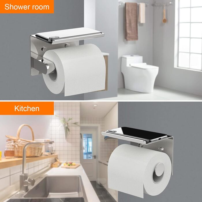 Тримач туалетного паперу Ibergrif з 2 способами монтажу, без свердління, з полицею, нержавіюча сталь, сріблястий
