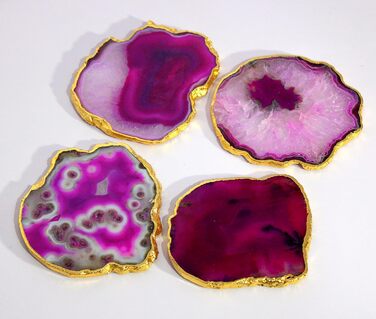 Natural agate coaster set, for bar, beer, coffee, tea, 4 pieces, perfect table accessory, tableware (Purple Agate)