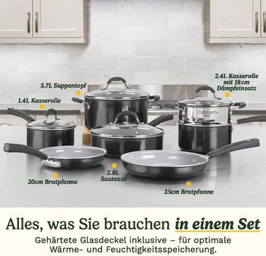 Набір посуду Cuisinart Ceramica XT: 11 предметів | Каструлі, сковорідки, суповарка, сотезник, пароварка | Керамічне покриття з титановим підсиленням | Без PTFE, PFOA та PFAS