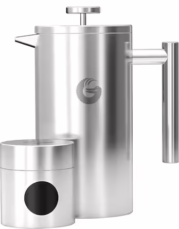 Coffee Gator French Press Coffee Maker - Stainless Steel Thermal Coffee Carafe for Longer Hot Coffee - 1 Liter – Stainless Steel - Includes Travel Coffee Canister Silver