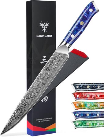 Ніж кухарський Sanmuzuo Xuan Серія, 23 см, з дамаської сталі VG10, для м'яса та шинки, з ручкою з епоксидної смоли (чорний зірковий колір)