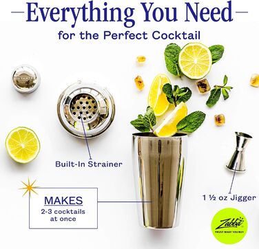 Cocktail Shaker Set - Premium Bar Kit with Free Measuring Jigger - Cocktail Recipes - 0.7L Stainless Steel Cocktail Shaker - Martini Shaker, Mixer with Strainer
