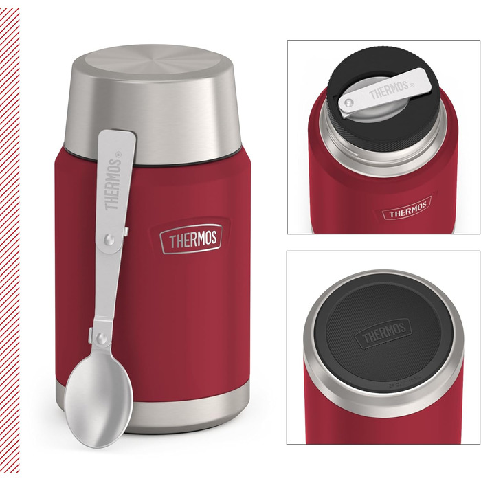 Термос ICON Food Jar 0,71 л, темно-сірий/графіт матовий, контейнер для їжі з подвійних стінок з нержавіючої сталі 18/8, зберігає тепло та холод, з відкидним ложкою, неслизьке дно, абсолютно герметичний