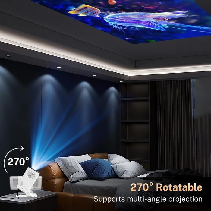 Портативний проєктор LYNCAST з Wi-Fi та Bluetooth, Android 11, 1080P/4K, поворотний на 180°, для домашнього кінотеатру та на відкритому повітрі (VisualCube 300 White)