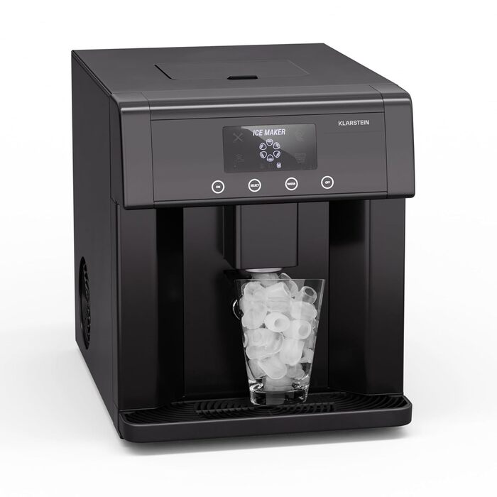 Машина для приготування льоду Klarstein Eiswürfelmaschine Klein, 3L, чорна. Виробляє до 15 кг льоду за 24 години, 3 розміри кубиків льоду. Легке очищення.