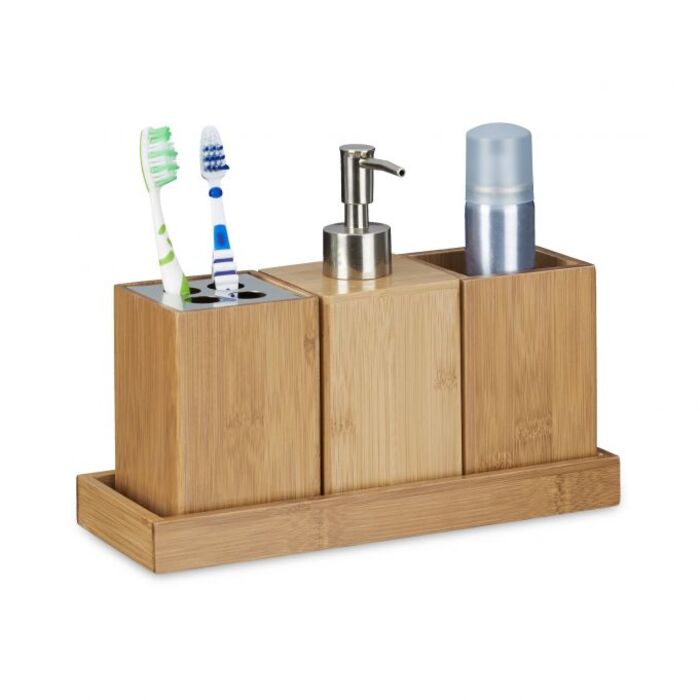 Relaxdays Bamboo Bathroom Accessories Set