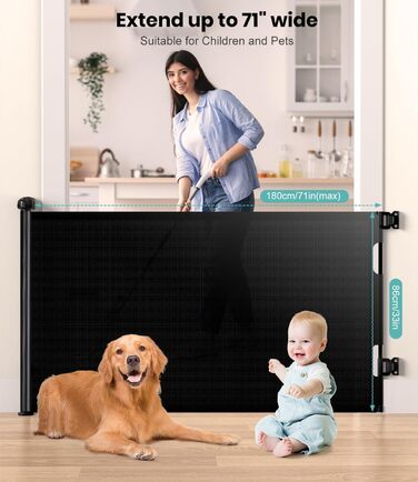 Захист від падіння для дітей Nalezuns: висувний захист для сходів, 0-180 см, сірий/чорний