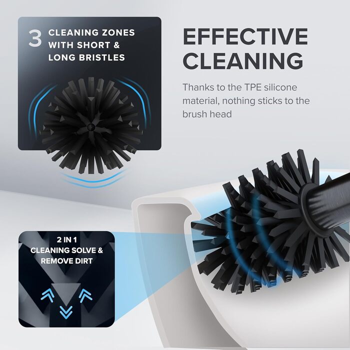 Торцева щітка для унітазу Arosund | Силіконова щітка для унітазу | З вентиляцією | Свободно стояча | Головка щітки з нержавіючої сталі | З резервуаром для мийного засобу | Знімний піддон для крапель | Щітка для унітазу (Gunmetal)