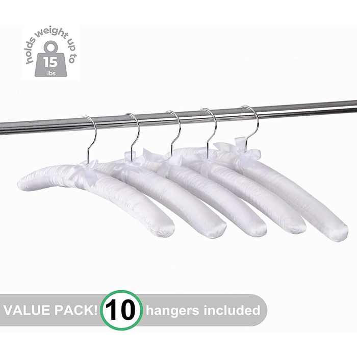 Amber Home 10-Piece 43cm White Satin Clothes Hangers, Soft Silk Hangers for T-Shirt, Shirt, Coat, Dress, Tank Top, Wedding Dress, Sweater with Swivel Hook