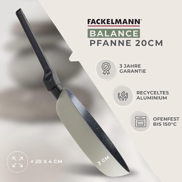 Сковорода Fackelmann Balance 28 см з екологічного алюмінію з антипригарним покриттям Ceramic, без PFAS, для індукційних плит, термостійка ручка, Green Smoke