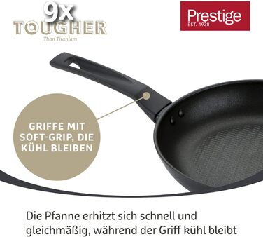 Набір сковорідок Prestige 9 x Tougher: 3 шт. (21/25/29 см) з антипригарним покриттям, стійким до подряпин, індукційні, з ергономічними ручками, безпечні для духовки та посудомийної машини