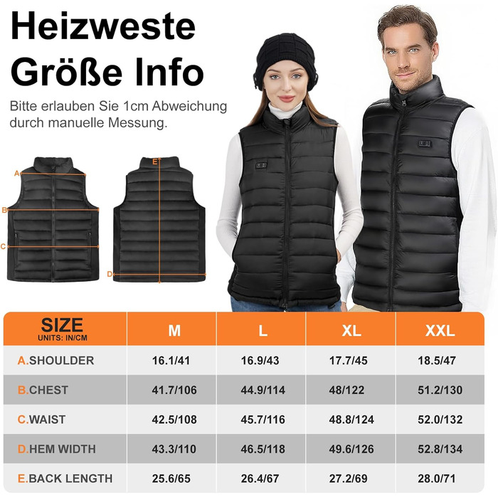 Обогревна жилетка для чоловіків та жінок з powerbank 10000 mAh, 3 режими температури, 4 зони обігріву, пральна машина, чорний, M