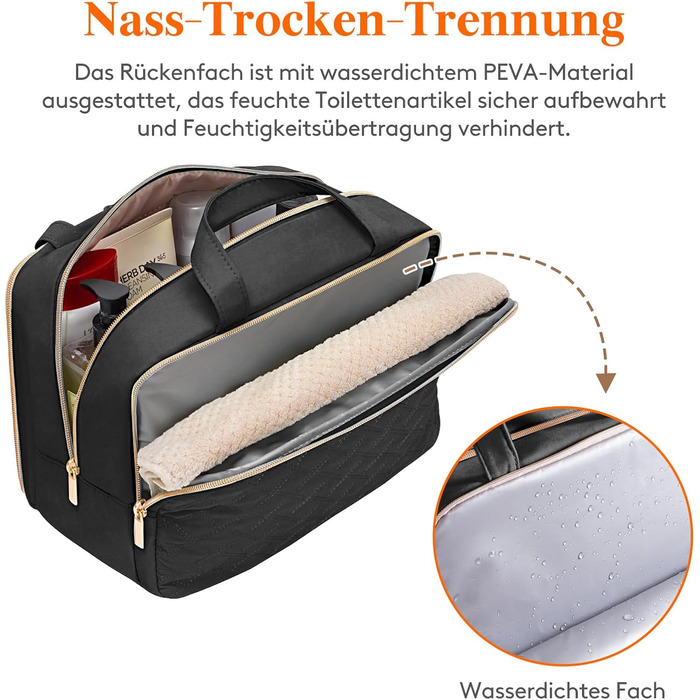 Жіноча дорожня косметичка Lifewit 10L, водовідштовхувана, з відділенням для мокрого, органайзер для макіяжу та аксесуарів, чорна