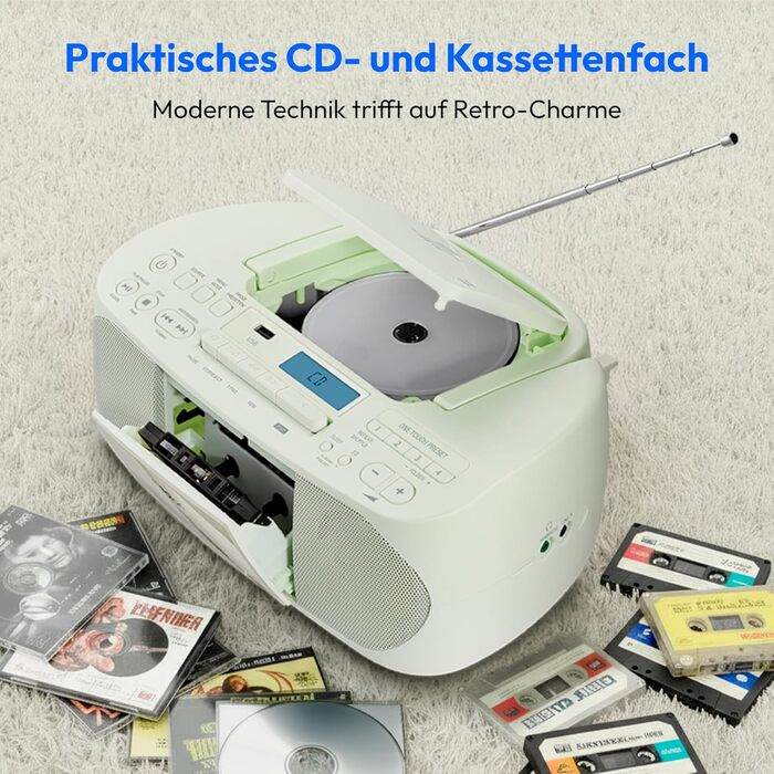 MEDION DRX-1 Plus Boombox: радіо DAB+, Bluetooth, CD-плеєр, MP3, касетний магнітофон, AUX, зелений