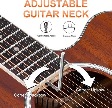 Електроакустична гітара Vangoa 12-струнна, 41 дюйм, коричнева, з підсилювачем та 4-х смуговим ЕQ