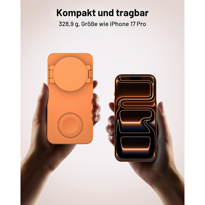 Бездротова зарядна станція 3 в 1 для Apple iPhone 17/16/15/14/13/12, Apple Watch Ultra/11/10/SE та AirPods 4/3/2, сумісна з MagSafe, складана, помаранчева