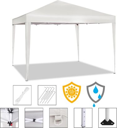 WOLTU Pop-Up Pavilion, Waterproof Folding Pavilion, Sun Shelter, Event Pavilion, Garden Pavilion for Patio, Camping, Festival, Pagoda Tent made of Oxford Fabric with Metal Frame, 3 x 3 m, Beige, PVL0002be