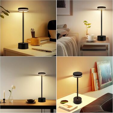 Настільна LED лампа акумуляторна 2 в 1 Schwarz - бездротова нічна лампа з димером, USB-C зарядка, сенсорне керування, для спальні, вітальні, офісу - чорна