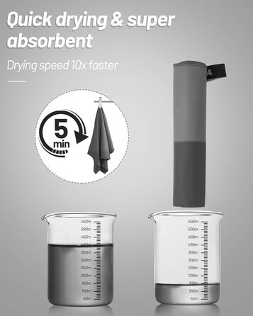 Набір рушників з мікрофібри GZXYA (3 шт.): великий (180x60 см) + 2 маленькі (80x40 см). Швидковисихаючі рушники для спорту та відпочинку. Темно-сірий колір.