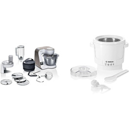 Bosch Kitchen Machine Series 4 MUM5XW20, 3.9 L Stainless Steel Bowl & MUZ5EB2, 550ml, Homemade Ice Cream, Sorbet, and Frozen Yogurt, White, Compatible with Kitchen Machine Series 4 White / Champagne 2-Piece Accessory Bundle with Ice Cream Maker