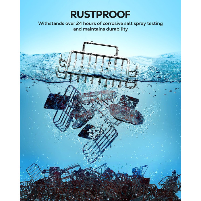 Тримач для мила з нержавіючої сталі з 4 гачками та зливом, самоклеючий, для душу та ванної кімнати (срібний)